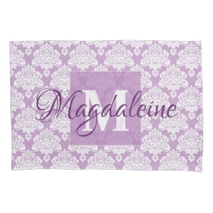 Travesseiro do lavanda Damask com Monograma e Nome
