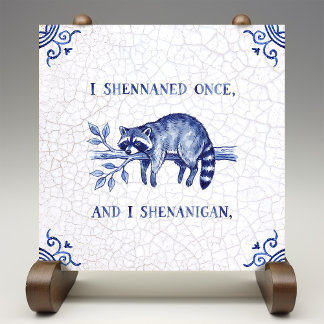 Travessura Guaxinim Fino Delft Azul Estilo Holandê
