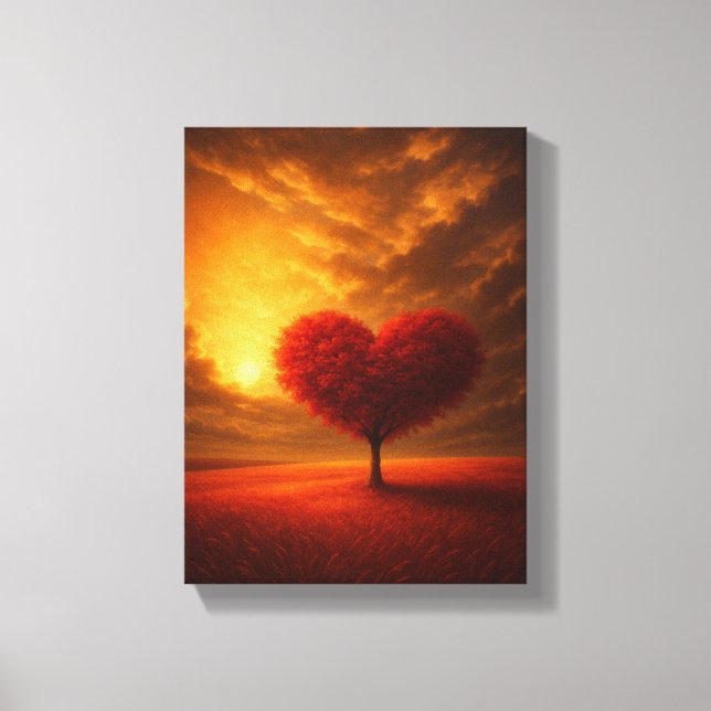Tree Heart Tree Sunset Wall Art Canvas (Frente)