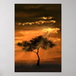 Tree Sunbeams Poster Sunset