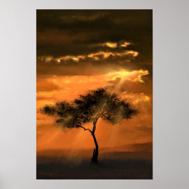 Tree Sunbeams Poster Sunset (Frente)