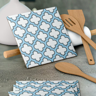 Trellis branca e azul-bebê, lete, quatrefoil