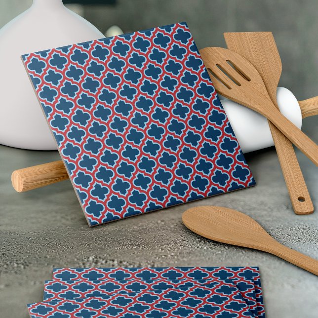 Trellis, Latice, Quatrefoil, azul e vermelho marro (Criador carregado)