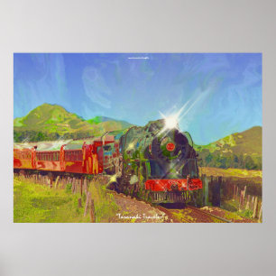 Trem a vapor NZ - Pintura moderna em um Poster