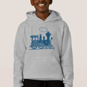 Trem azul da locomotiva de vapor seu hoodie