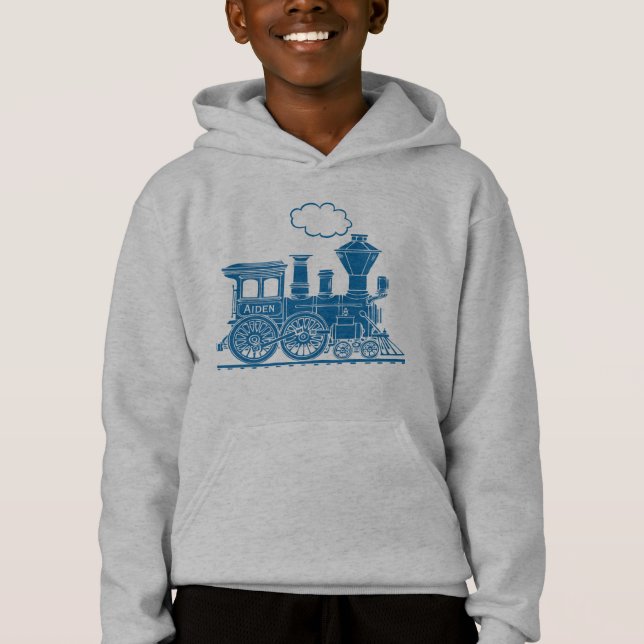Trem azul da locomotiva de vapor seu hoodie (Frente)