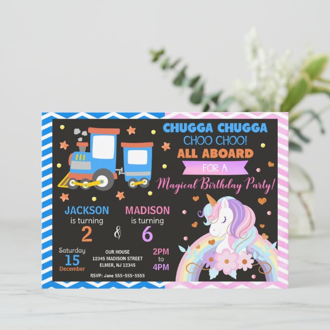 Trem Choo Choo e Convite de Aniversário Conjunto d (Em pé/Frente)