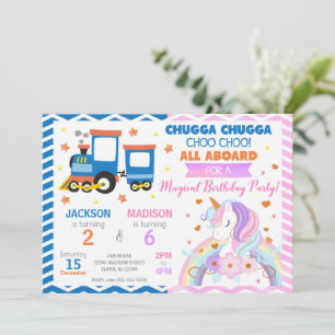 Trem Choo Choo e Unicórnio Convite de Aniversário