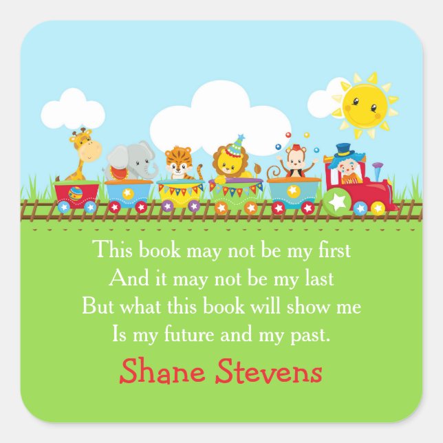 Trem de Circo de Animais Fofos em Adesivo de Placa (Frente)