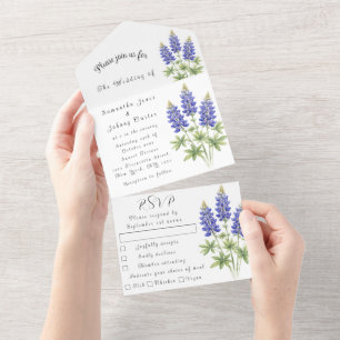 Tremoço Azul Bluebonnets Aquarela Casamento no Tex