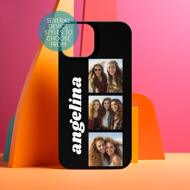Trendência 3 Fotos e Nome - Pode mudar preto (Personalized Phone Case with photos)
