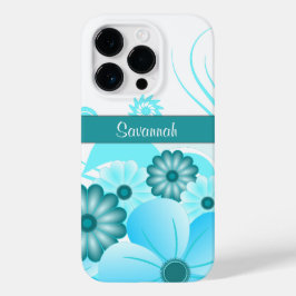 Trendy Aqua Blue Teal Hibiscus Floral Design