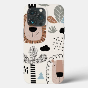 Trendy Beige BLack Lion Moderno Caso Duro