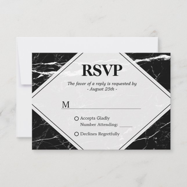 Trendy Black White Marble Wedding RSVP (Frente)