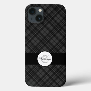 Trendy Black White Tartan Personalize Monograma