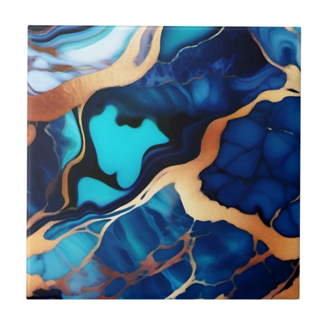 Trendy Blue Dourado mármore azul amarelo (Frente)