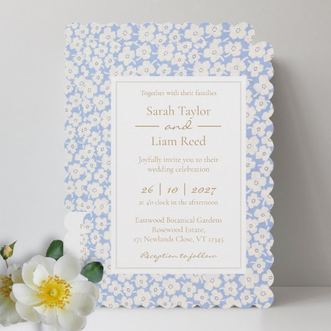 Trendy Blue Floral Weding RSVP QR & Convite (Criador carregado)