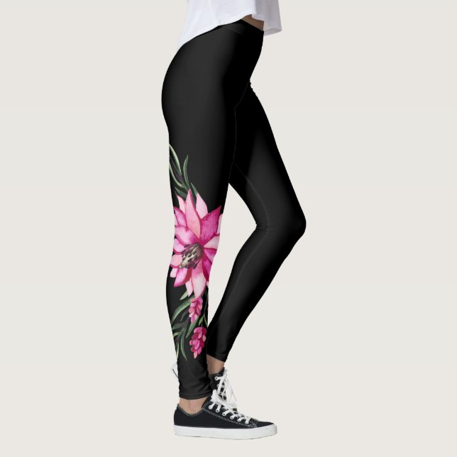Trendy Boho Floral Leggings - Black Corsage Design (Direita)