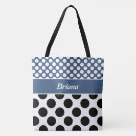 Trendy Chamada Blue & White Bolinhas Tote Bag