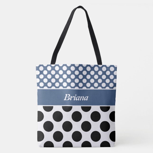 Trendy Chamada Blue & White Bolinhas Tote Bag (Frente)