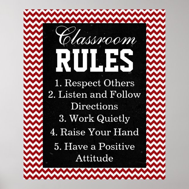 Trendy Chevron Classroom Rules Poster (Frente)