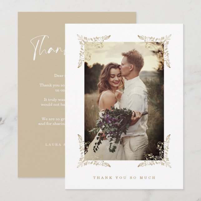 Trendy Chic Golden Lace Thank You Wedding Guests (Frente/Verso)