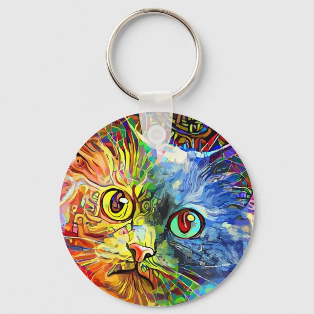 Trendy Colorful Tabby Cat Chaveiro (Frente)