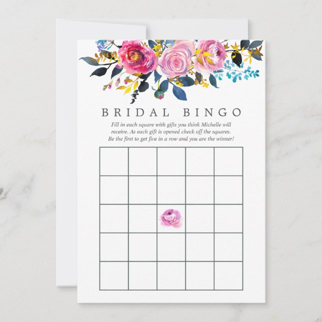 Trendy Colorways Watercolor Floral Bridal Bingo (Frente)