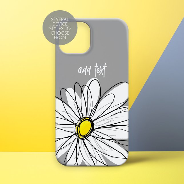 Trendy Daisy com cinza e amarelo (Whimsical Daisy Personalized Phone Case)