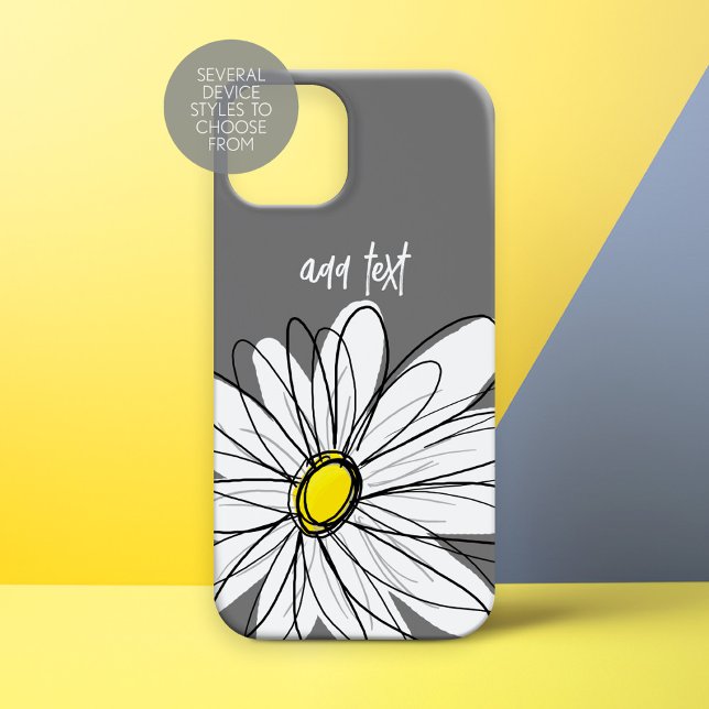 Trendy Daisy com cinza e amarelo (Whimsical Daisy Personalized Phone Case)