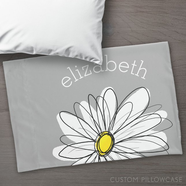Trendy Daisy com cinza e amarelo (Custom Pillowcase)