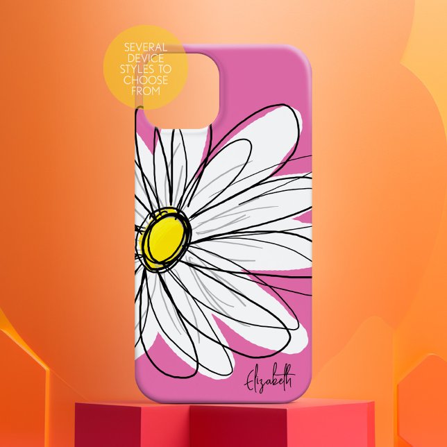 Trendy Daisy Floral Illustração - amarelo-rosa (Personalized Case-Mate Phone Case - Choose Your Device and Add Text or Completely Customize)
