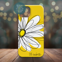 Trendy Daisy Floral Illustration - Preto e amarelo