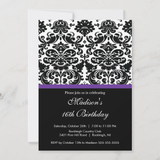 Trendy Damask Doce 16 Convite de Aniversário