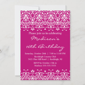 Trendy Damask Sweet 16 Aniversário Convite