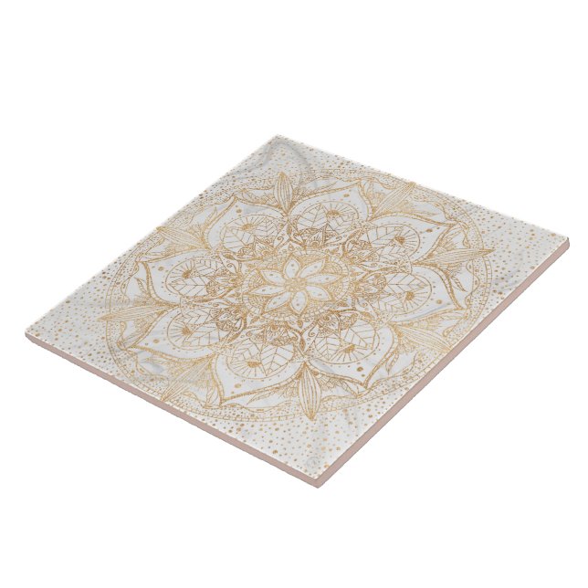 Trendy Dourada Floral Mandala Marble Design (Lateral)