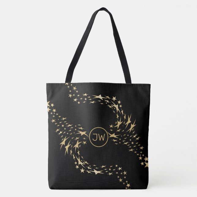 Trendy Dourado Stars Monogramed Tote Bag (Frente)