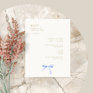 Trendy Dusty Blue Ribbon Weding RSVP