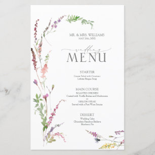 Trendy Elegant Wildflower Wedding Menu