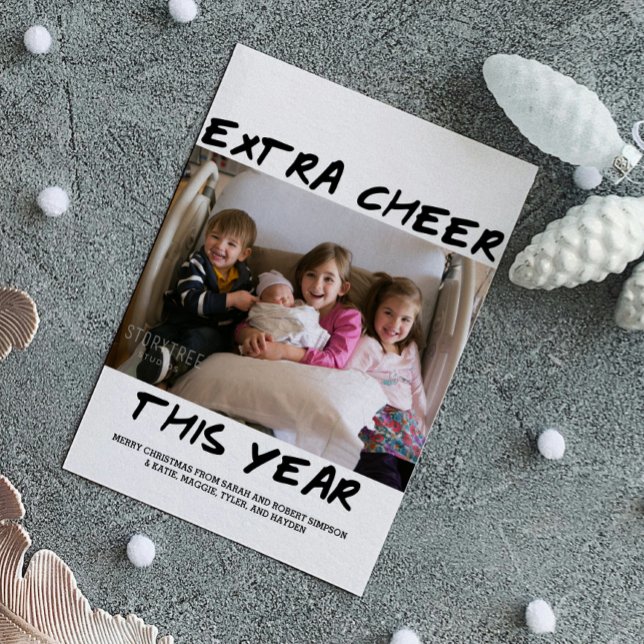 Trendy Extra Saúde Este Ano Cartão com fotos | Pre (Black Trendy Extra Cheer This Year Holiday Photo Card)