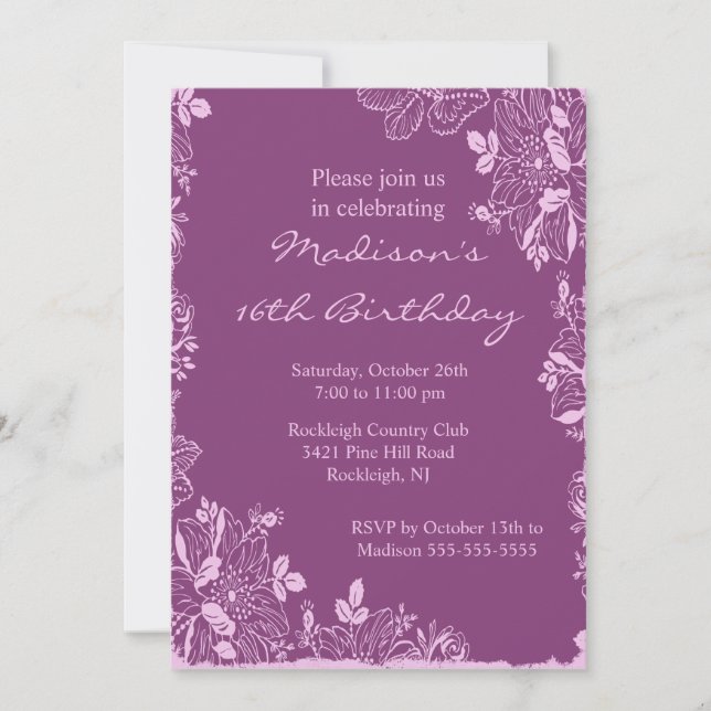 Trendy Floral Sweet 16 Convite de Aniversário (Frente)