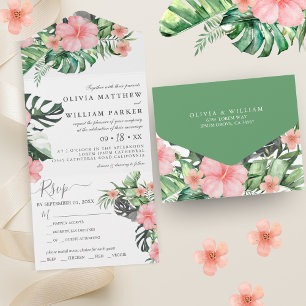 Trendy Floral Watercolor Casamento Verde Tropical