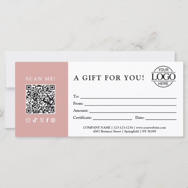 Trendy Gift Certificate | Business Logo & QR Code (Frente)