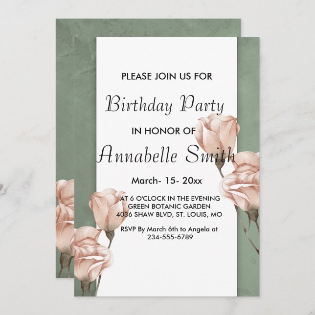 Trendy Greenery Convite de Aniversário (Frente/Verso)