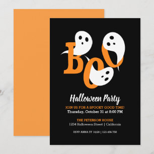 Trendy Halloween Party Boo Fantasma Convite Negro