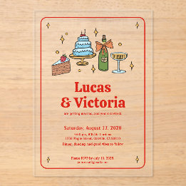 Trendy Hand Drawn Bold Red Whimsical Wedding