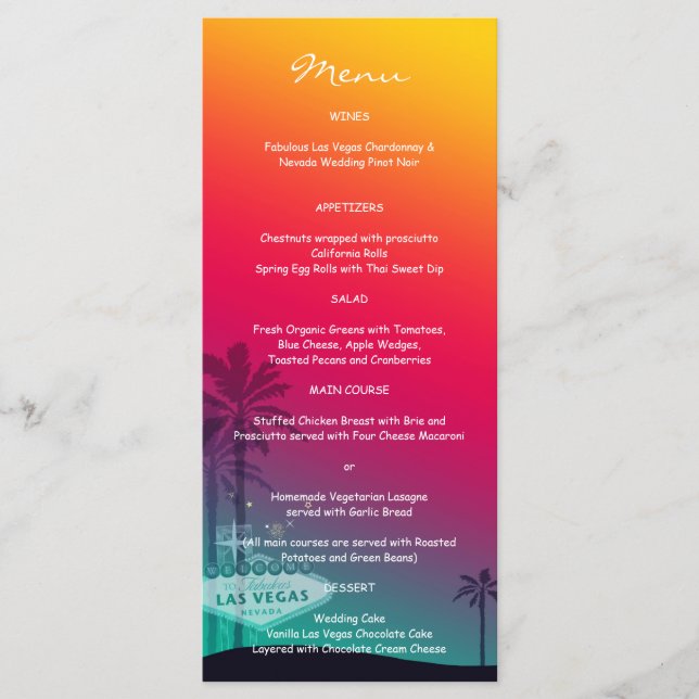 Trendy Las Vegas Recepção de casamento Jantar Menu (Frente)