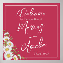Trendy Magenta & White Daisies Poster de Casamento