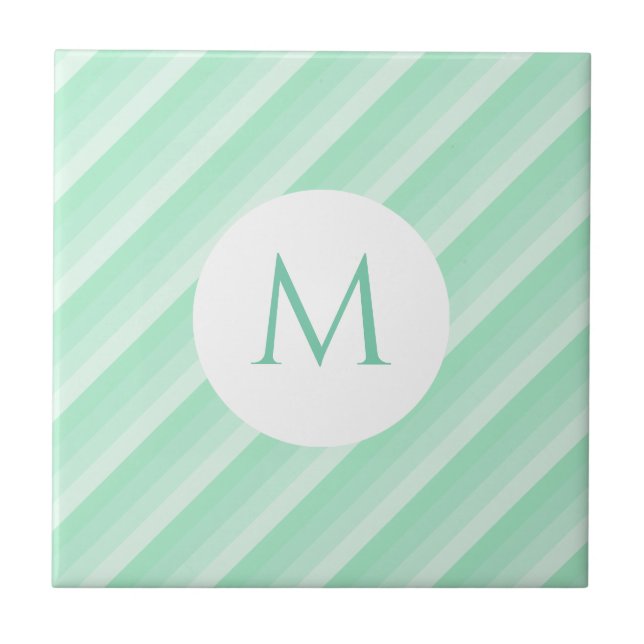 Trendy Mint Green Stripes Monograma Modelo moderno (Frente)