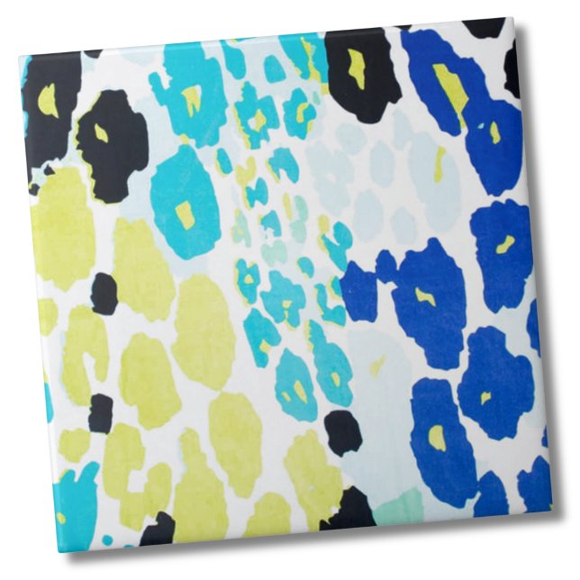 Trendy Modern Leopard Pattern (Trendy Glam Vibrant Aqua Blue Lime Leopard Print Ceramic Tile)